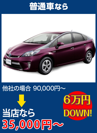 普通車なら、他社の場合90,000円～のところをオートグラスルベールなら35,000円～　6万円DOWN！